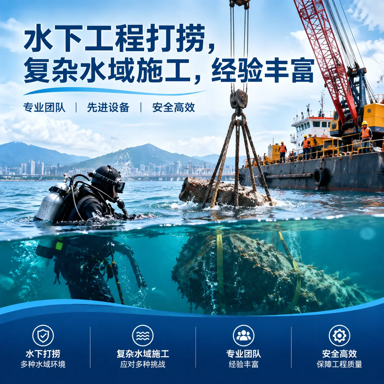 水下工程打捞，复杂水域施工，经验丰富邹城